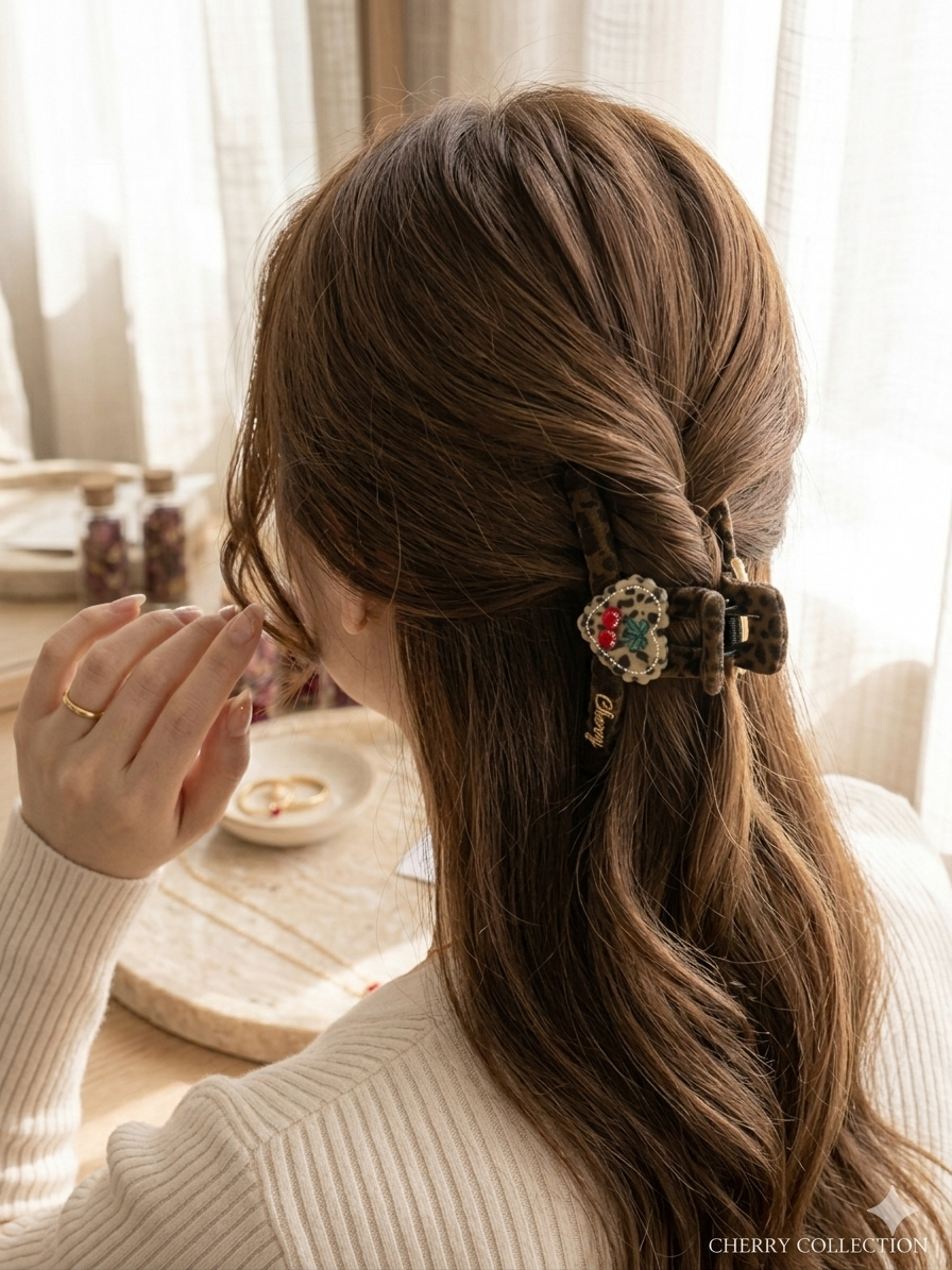 Cherry Leopard Claw Clips