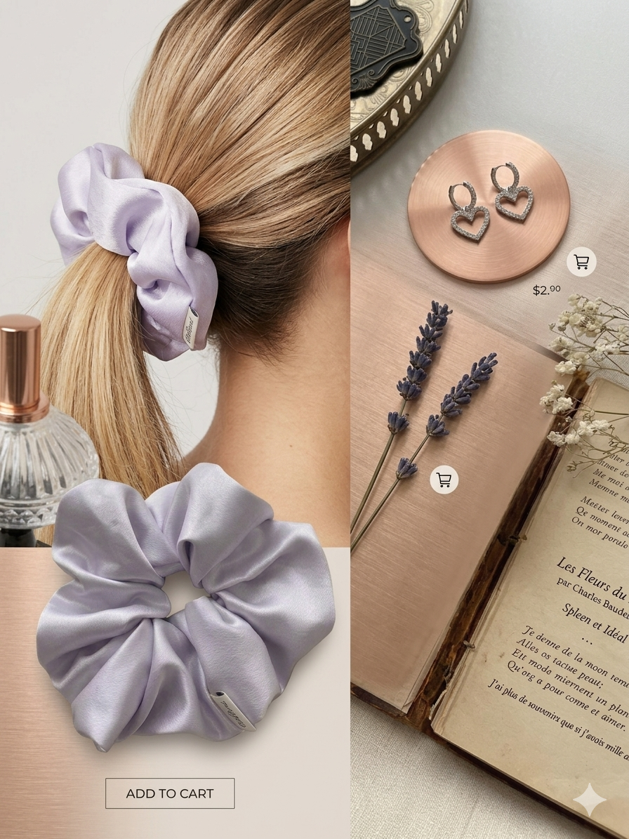Lavender Satin Silk Scrunchie